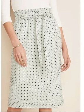 Ann Taylor Mint Polka Dot Tie-Waist Midi Skirt